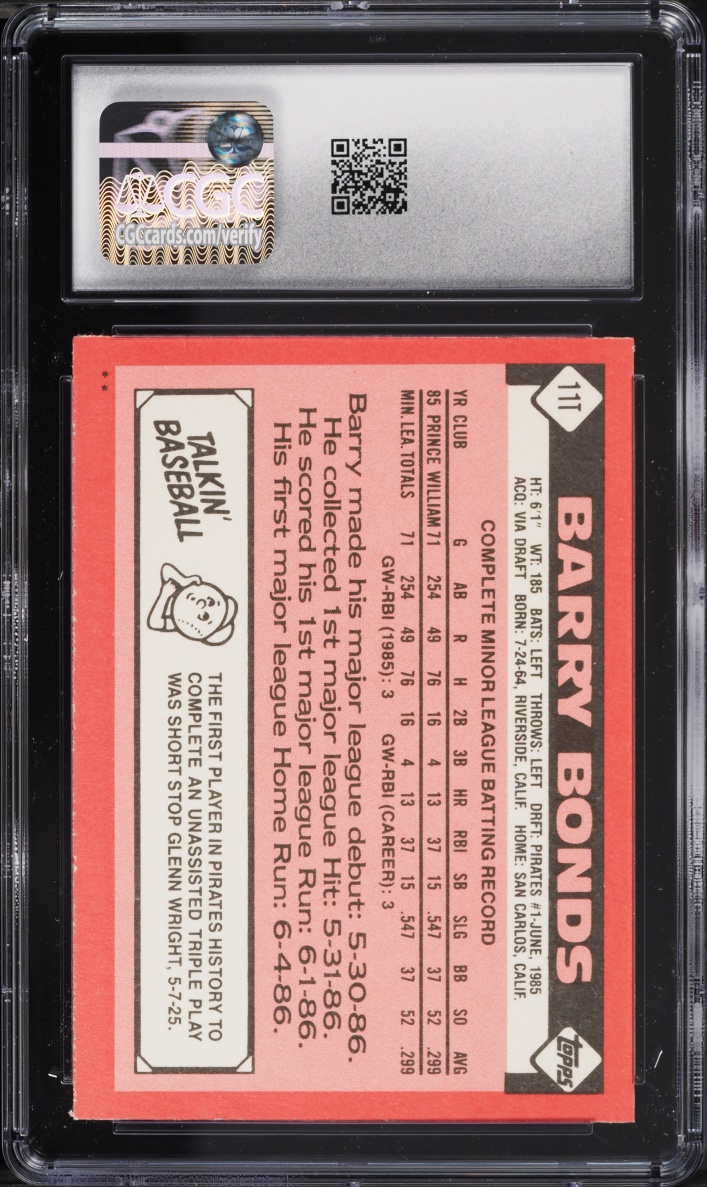 1986 Topps Traded Barry Bonds ROOKIE #11T CGC 7 NRMT