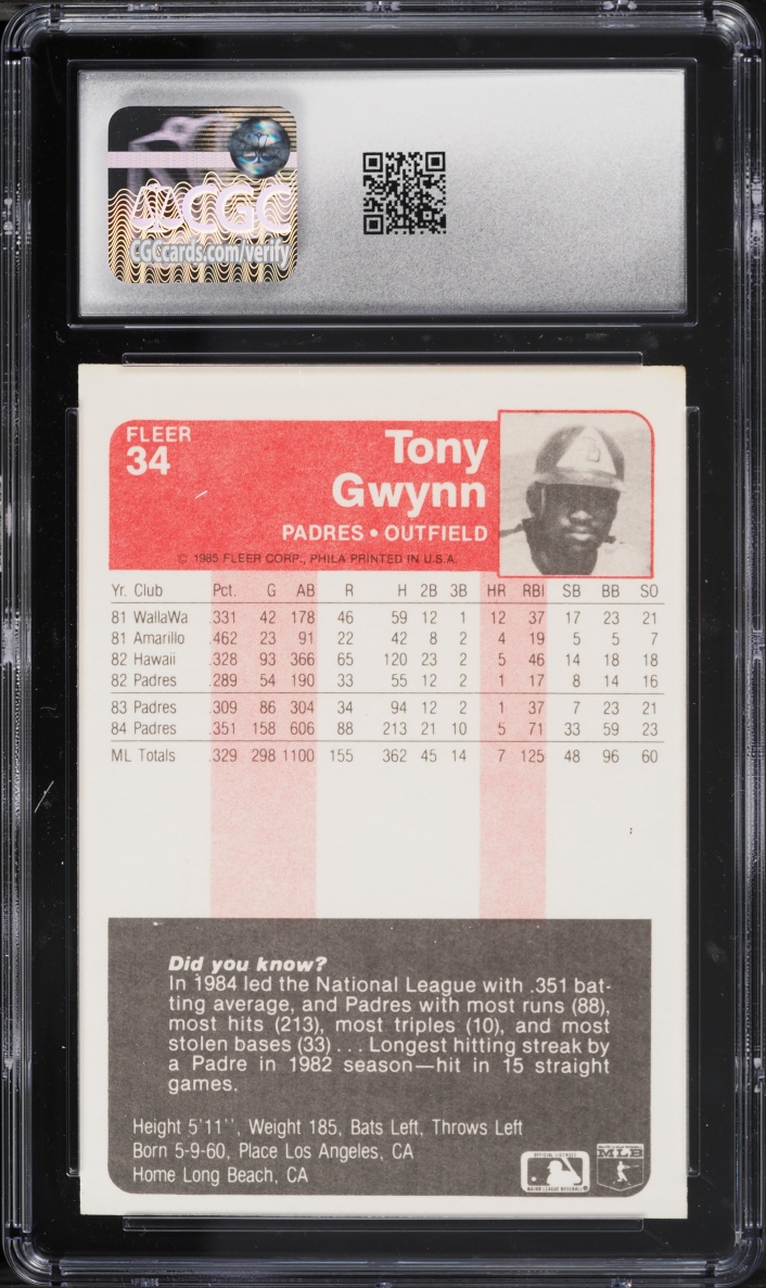 1985 Fleer Tony Gwynn #34 CGC 7 NRMT