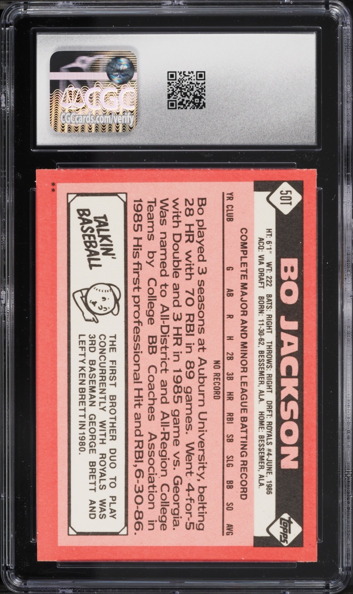 1986 Topps Traded Bo Jackson ROOKIE #50T CGC 9 MINT