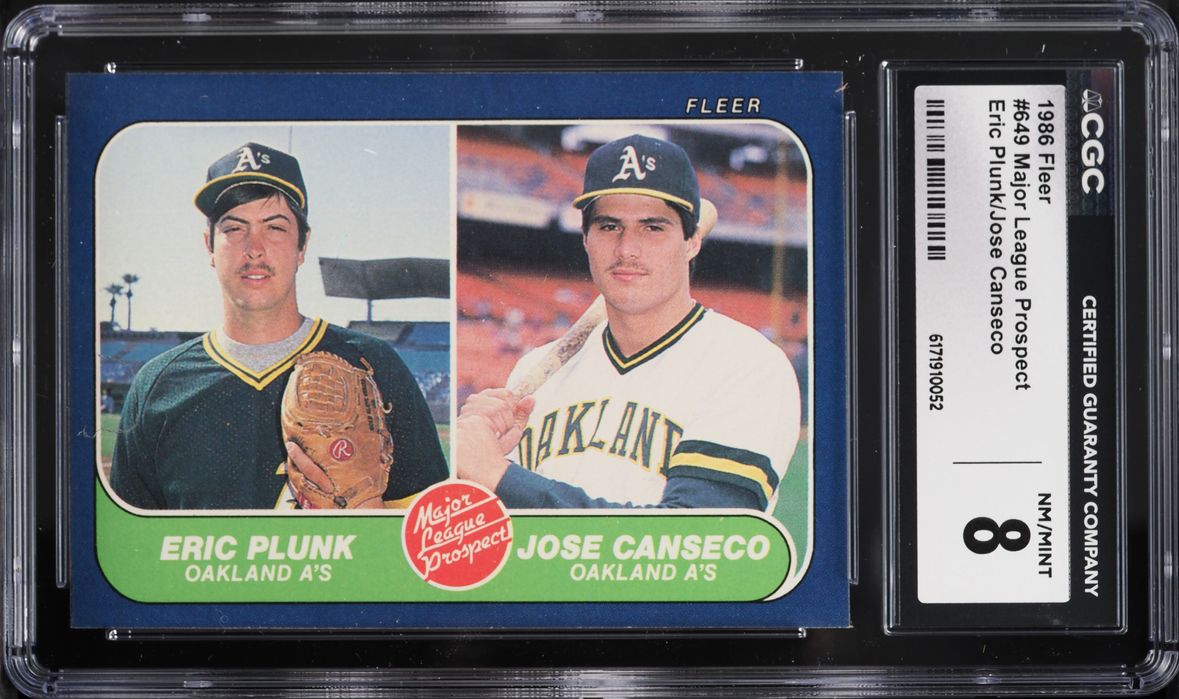 1986 Fleer Major League Prospects Eric Plunk & Jose Canseco ROOKIE #649 CGC 8 NM-MT