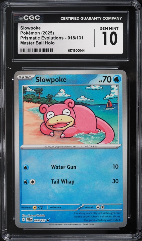 2025 Pokemon SV Prismatic Evolutions Master Ball Holo Slowpoke #18 CGC 10 GEM MINT