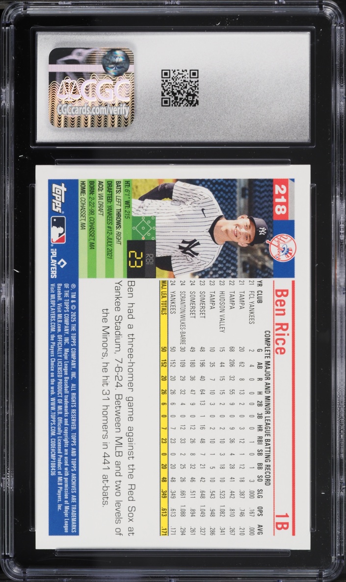 2025 Topps Archives Ben Rice #218 CGC 9.5 MINT+