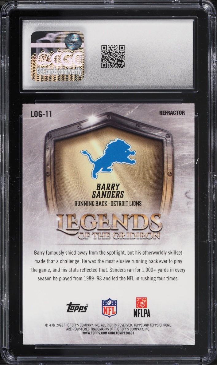 2025 Topps Chrome Legends Of The Gridiron Refractor Barry Sanders #LOG-11 CGC 10 GEM MINT