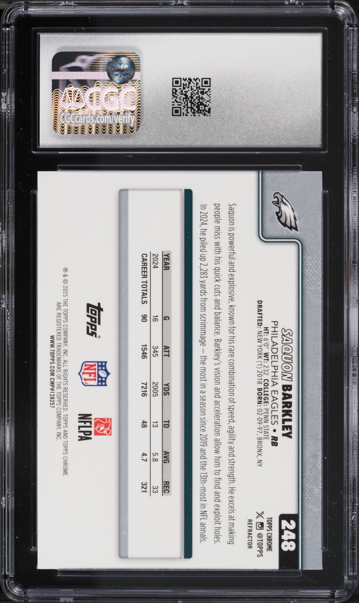 2025 Topps Chrome Refractor Saquon Barkley #248 CGC 9.5 MINT+