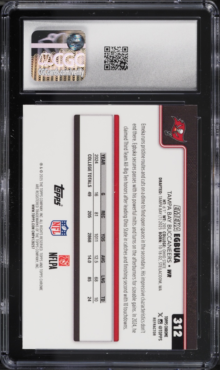 2025 Topps Chrome Refractor Emeka Egbuka ROOKIE #312 CGC 7 NRMT