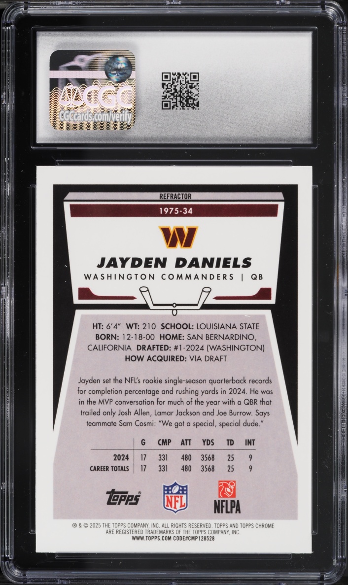2025 Topps Chrome '75 Refractor Jayden Daniels #1975-34 CGC 9.5 MINT+