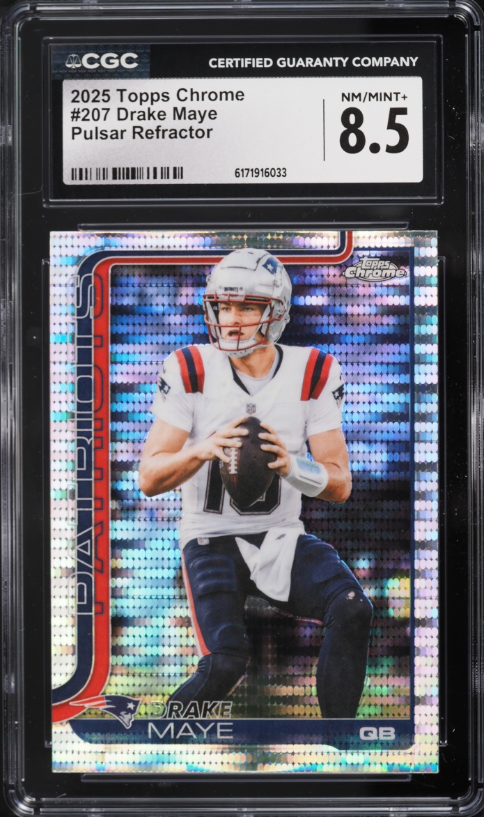 2025 Topps Chrome Pulsar Refractor Drake Maye #207 CGC 8.5 NM-MT+