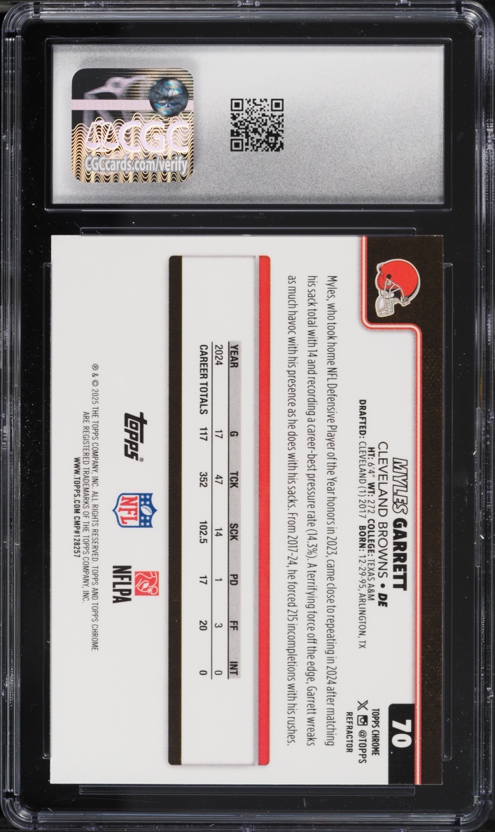 2025 Topps Chrome Refractor Myles Garrett #70 CGC 9 MINT