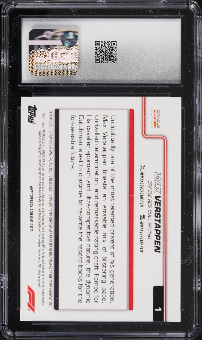 2025 Topps Chrome Formula 1 F1 Aqua Refractor Max Verstappen /199 #1 CGC 9 MINT