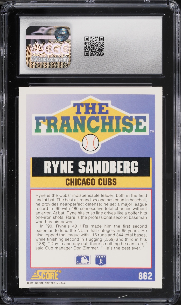1991 Score The Franchise Ryne Sandberg #862 CGC 9.5 MINT+