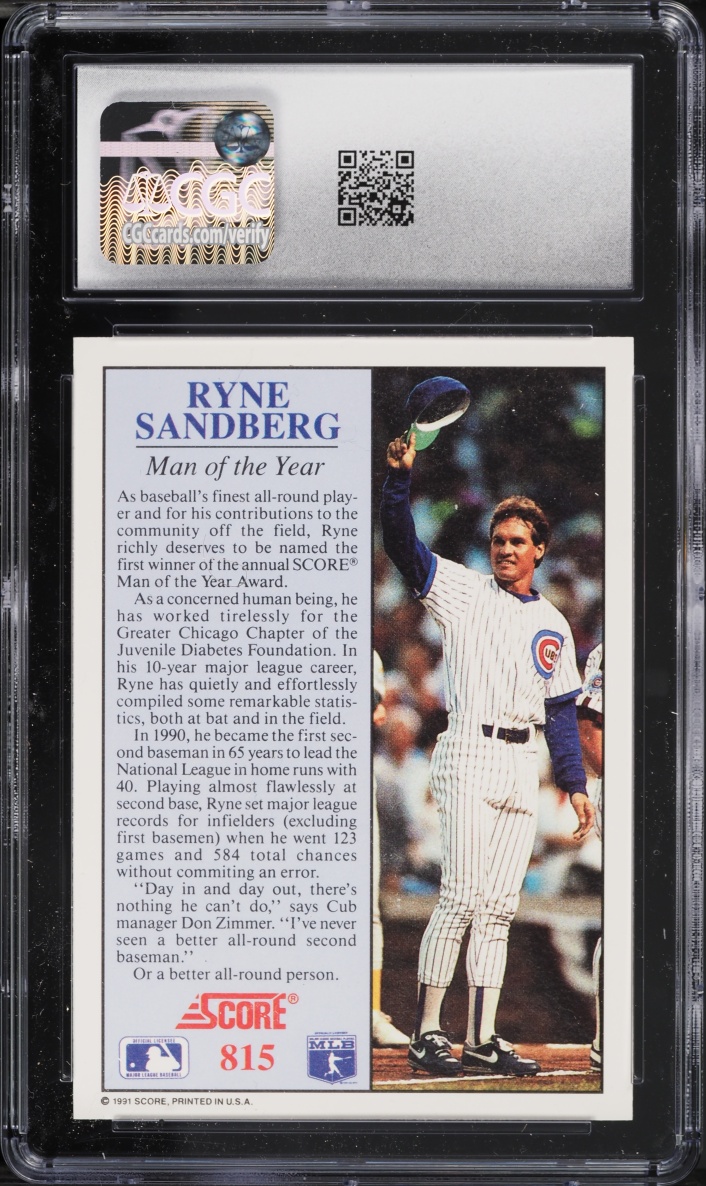1991 Score Ryne Sandberg #815 CGC 9.5 MINT+
