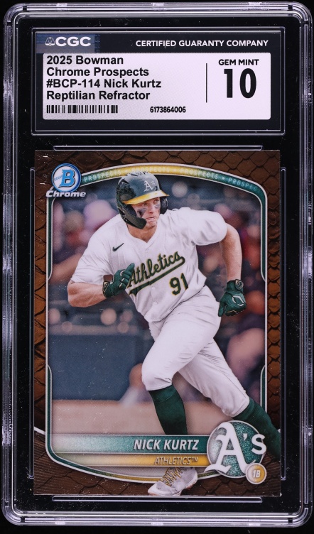 2025 Bowman Chrome Prospects Reptilian Refractor Nick Kurtz ROOKIE #BCP-114 CGC 10 GEM MINT
