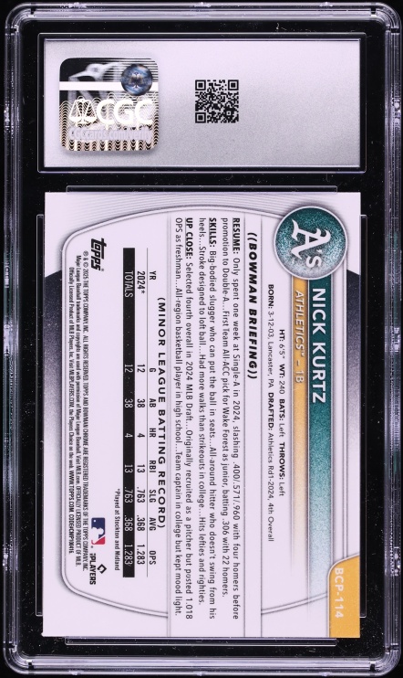 2025 Bowman Chrome Prospects Reptilian Refractor Nick Kurtz ROOKIE #BCP-114 CGC 10 GEM MINT