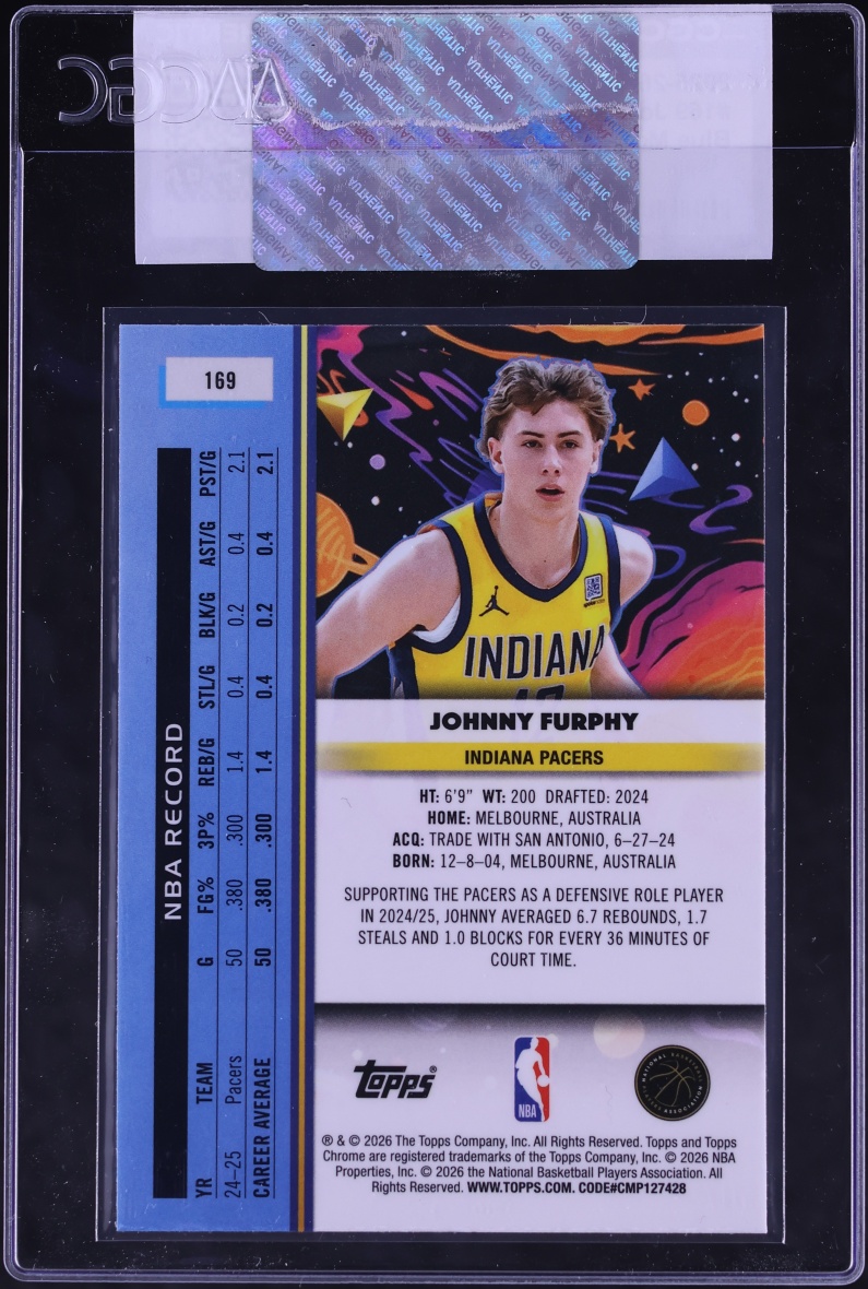 2025 Topps Chrome Cosmic Blue Moon Refractor Johnny Furphy /99 #169 CGC AUTH
