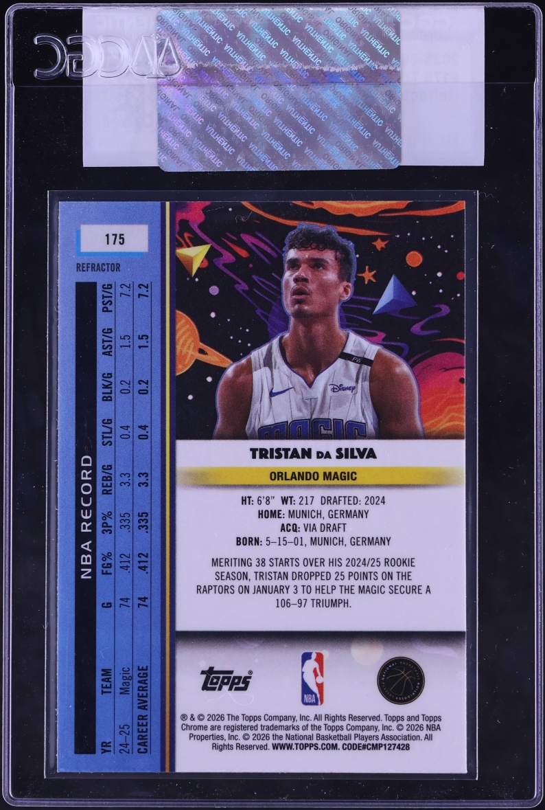 2025 Topps Chrome Cosmic Refractor Tristan Da Silva #175 CGC AUTH