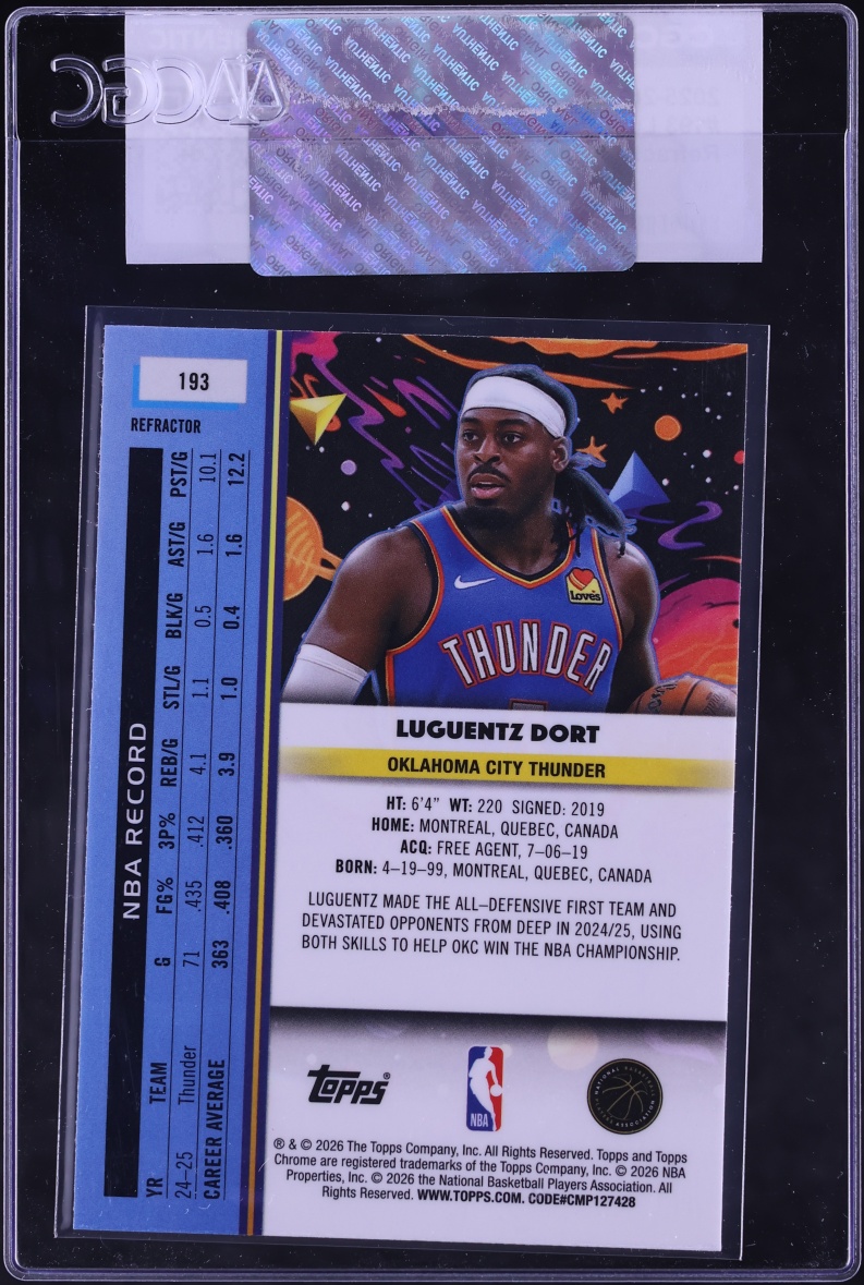 2025 Topps Chrome Cosmic Refractor Luguentz Dort #193 CGC AUTH