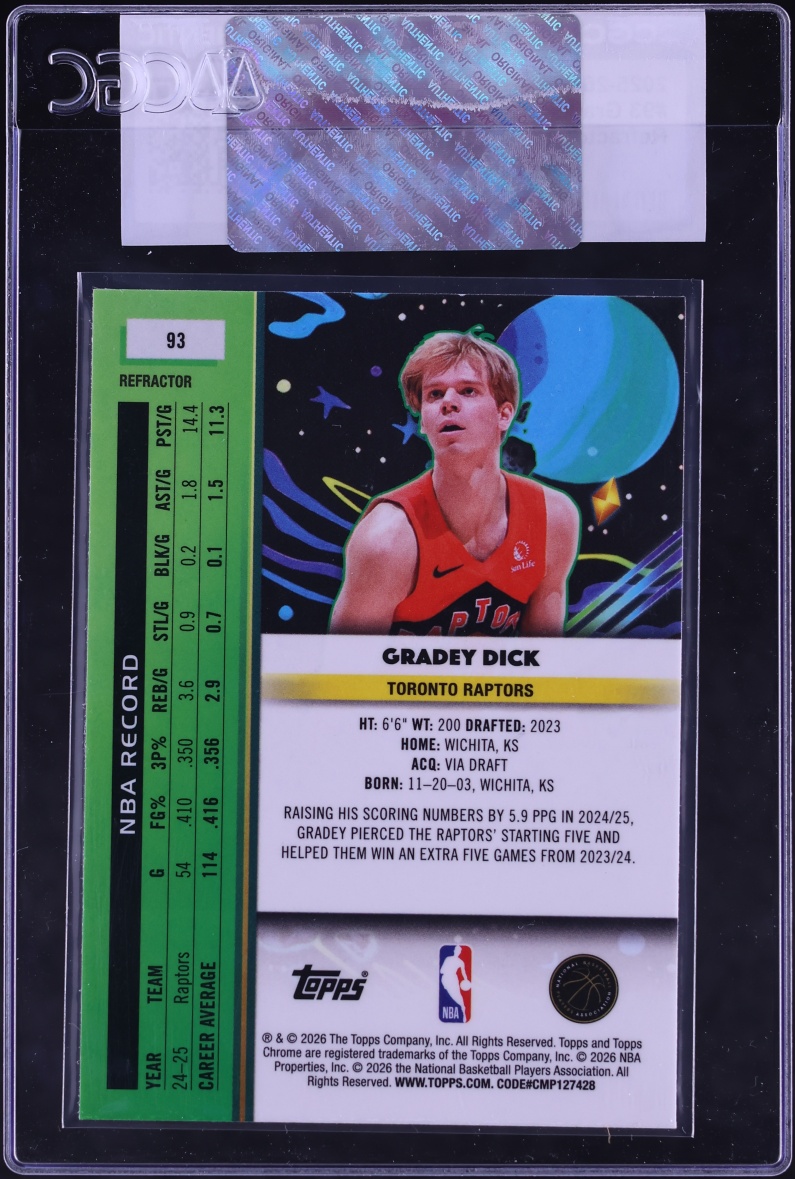 2025 Topps Chrome Cosmic Refractor Gradey Dick #93 CGC AUTH