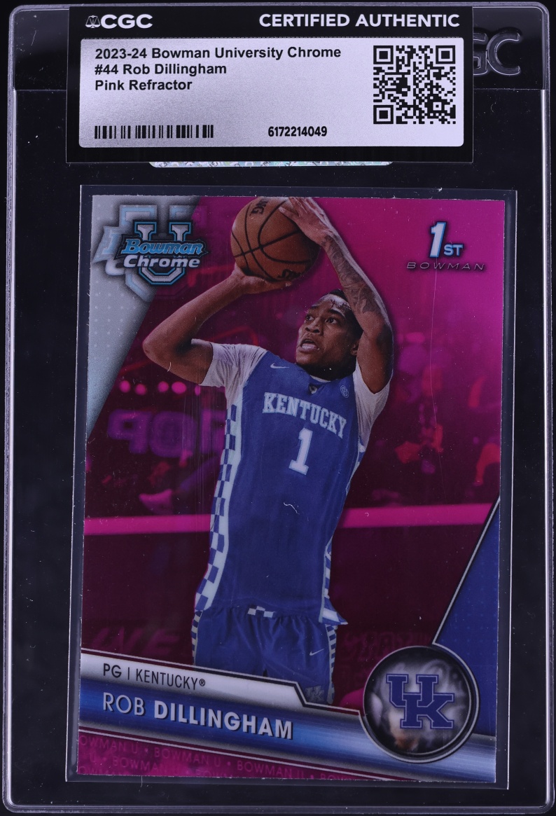 2023 Bowman Chrome University Pink Refractor Rob Dillingham ROOKIE #44 CGC AUTH