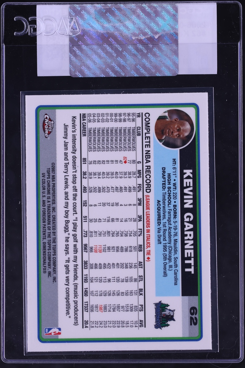 2006 Topps Chrome Kevin Garnett #62 CGC AUTH