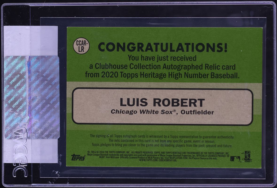 2020 Topps Heritage High Number Clubhouse Luis Robert ROOKIE PATCH AUTO /25 #CCAR-LR CGC AUTH