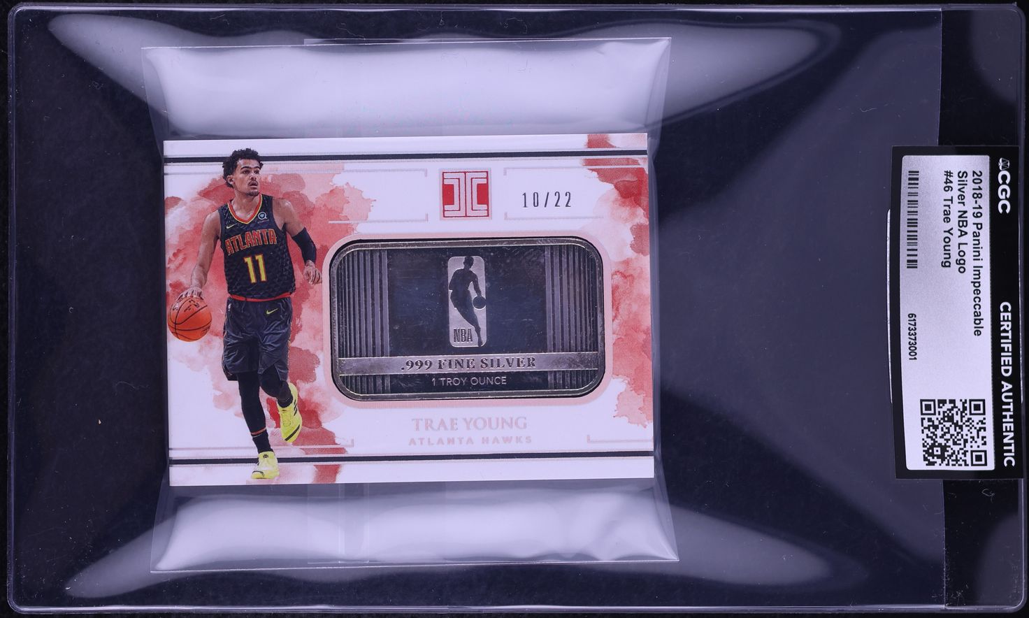 2018 Panini Impeccable Silver NBA Logo Trae Young /22 #46 CGC AUTH