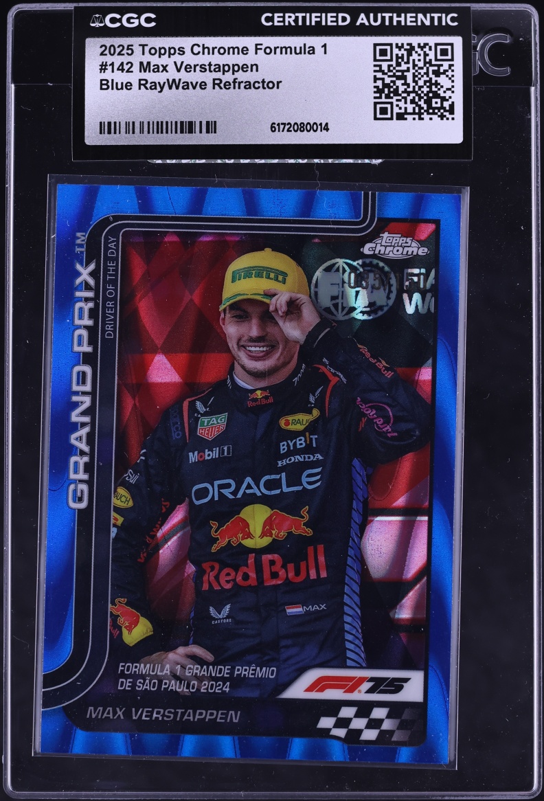 2025 Topps Chrome Formula 1 F1 Blue RayWave Refractor Max Verstappen /150 #142 CGC AUTH