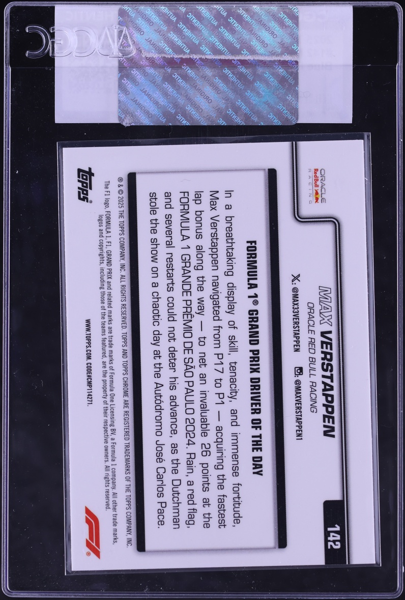 2025 Topps Chrome Formula 1 F1 Blue RayWave Refractor Max Verstappen /150 #142 CGC AUTH