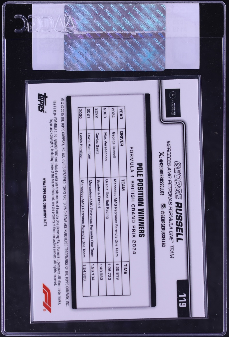 2025 Topps Chrome Formula 1 F1 Pink Refractor George Russell /250 #119 CGC AUTH