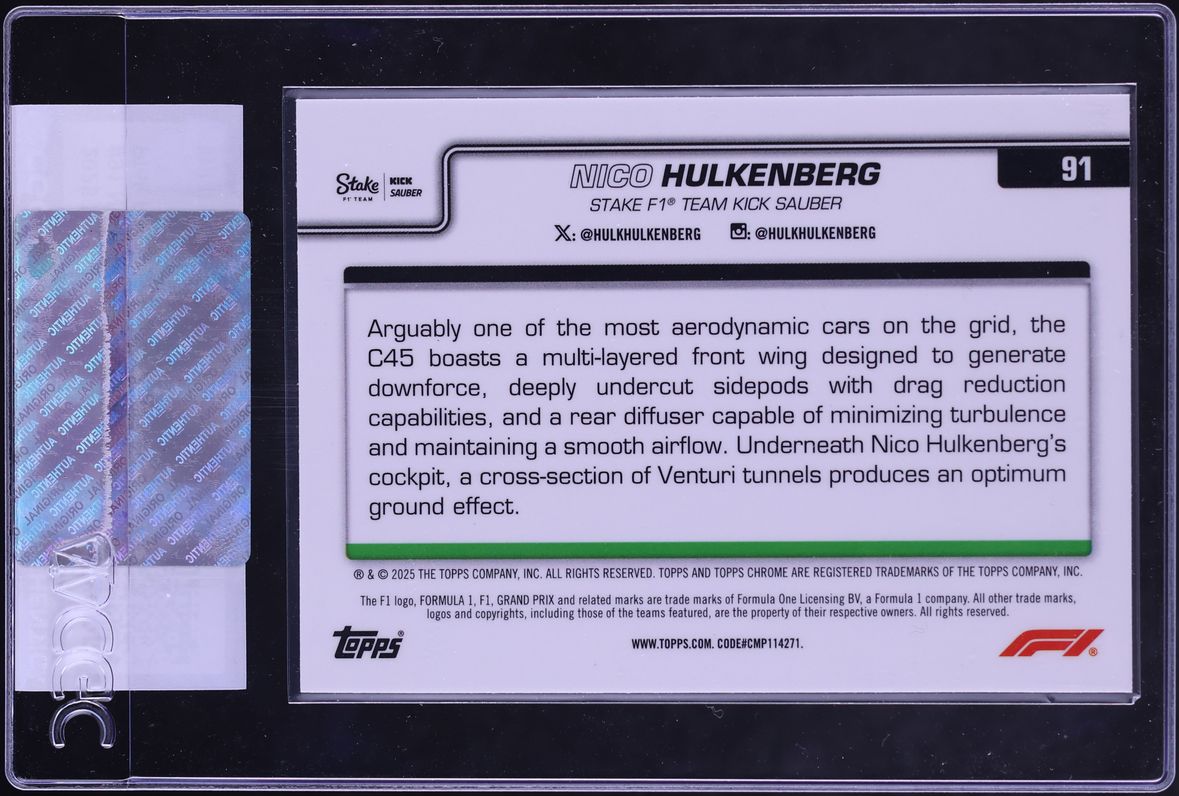 2025 Topps Chrome Formula 1 F1 Pink Refractor Nico Hulkenberg /250 #91 CGC AUTH