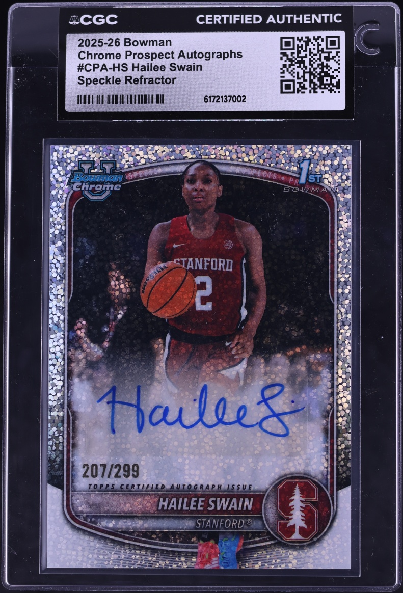 2025 Bowman Chrome U Prospect Speckle Refractor Hailee Swain ROOKIE AUTO /299 #CPA-HS CGC AUTH