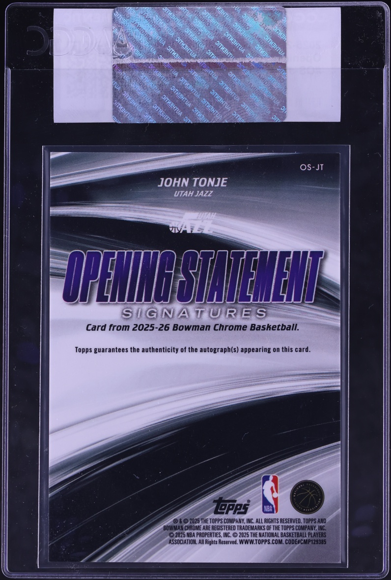 2025 Bowman Chrome Opening Statement Signatures John Tonje ROOKIE AUTO #OS-JT CGC AUTH