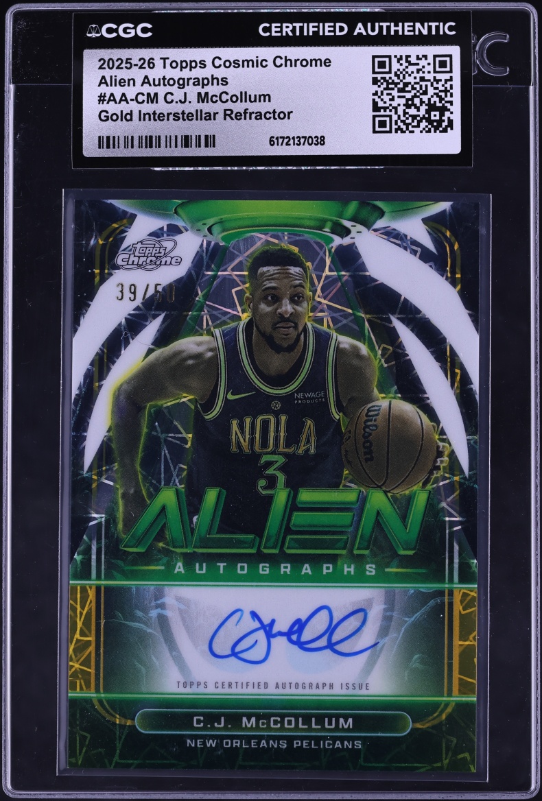 2025 Topps Chrome Cosmic Alien Gold Interstellar Refractor C.J. McCollum AUTO /50 CGC AUTH