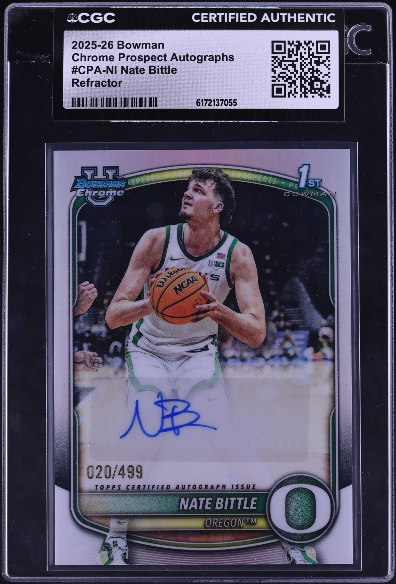 2025 Bowman Chrome U Prospect Refractor Nate Bittle ROOKIE AUTO /499 #CPA-NI CGC AUTH