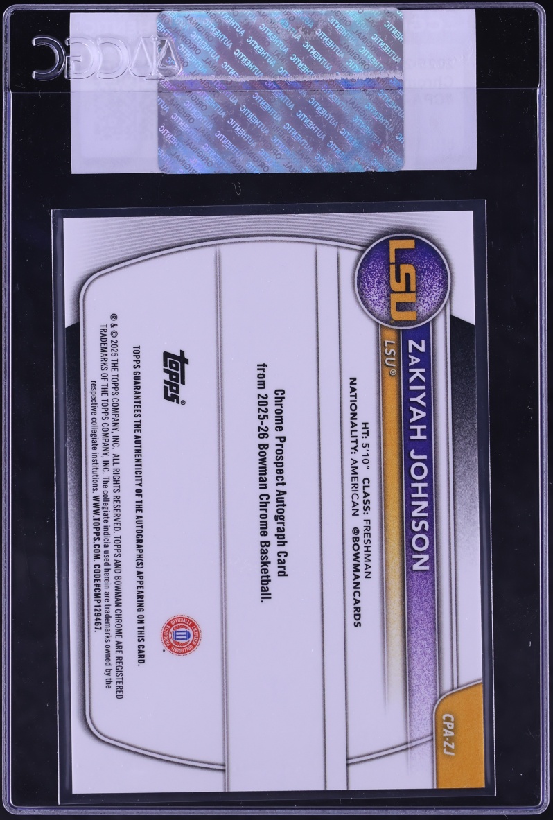 2025 Bowman Chrome U Prospect ZaKiyah Johnson ROOKIE AUTO #CPA-ZJ CGC AUTH