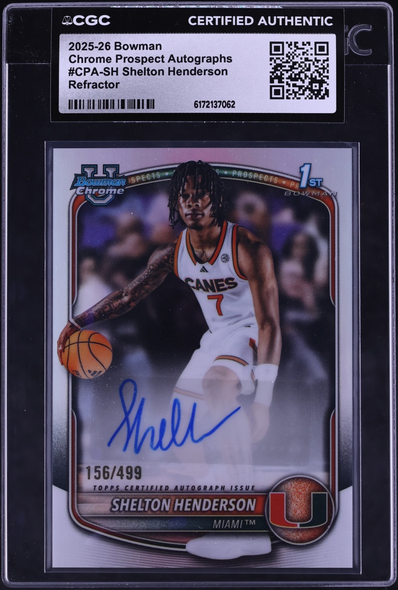2025 Bowman Chrome U Prospect Refractor Shelton Henderson ROOKIE AUTO /499 #CPA-SH CGC AUTH