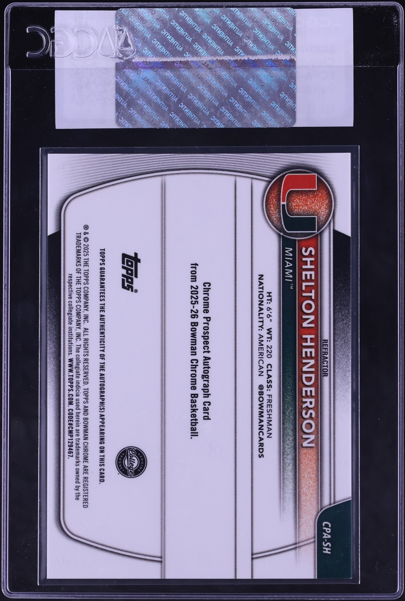 2025 Bowman Chrome U Prospect Refractor Shelton Henderson ROOKIE AUTO /499 #CPA-SH CGC AUTH