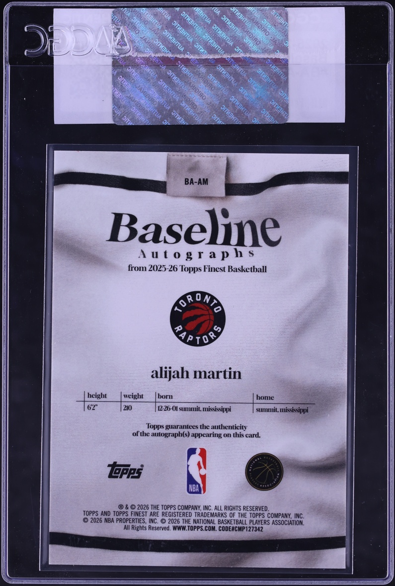 2025 Finest Baseline Alijah Martin ROOKIE AUTO #BA-AM CGC AUTH