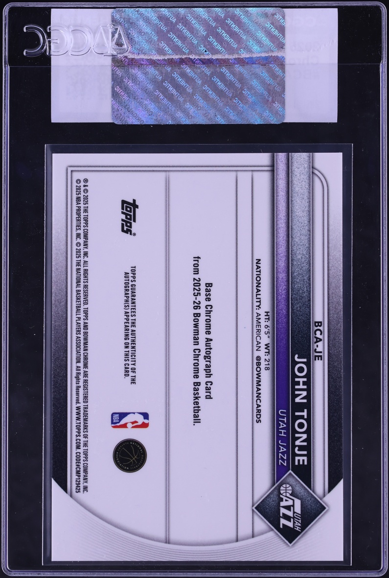 2025 Bowman Chrome John Tonje ROOKIE AUTO #BCA-JE CGC AUTH