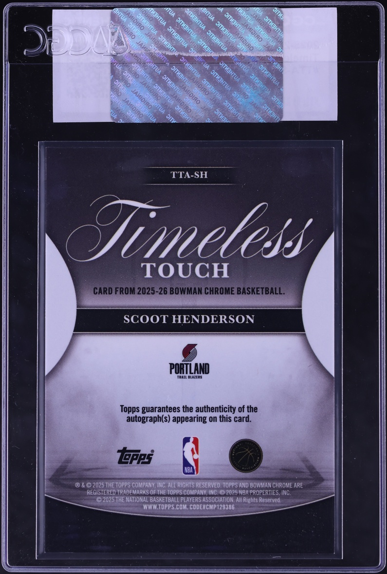 2025 Bowman Chrome Timeless Touch Scoot Henderson AUTO #TTA-SH CGC AUTH