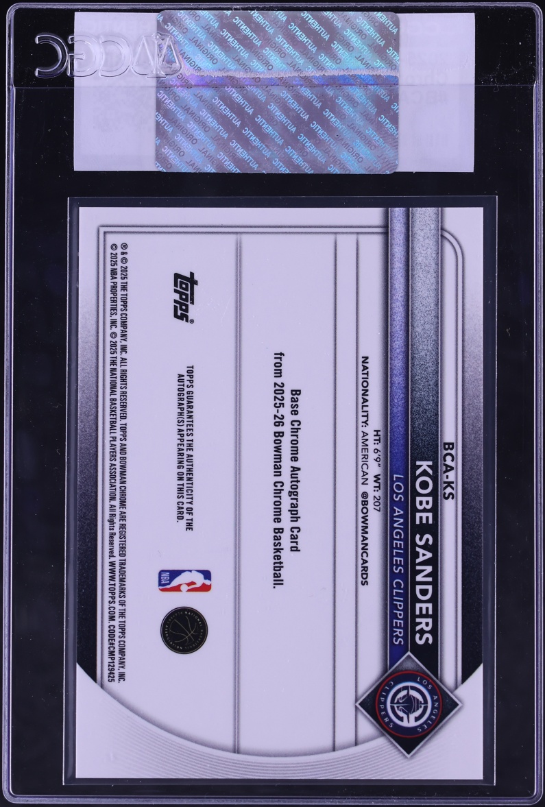 2025 Bowman Chrome Kobe Sanders ROOKIE AUTO #BCA-KS CGC AUTH
