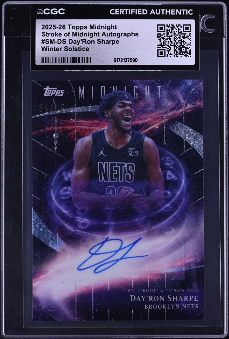 2025 Topps Midnight Stroke Of Midnight Winter Solstice Day'Ron Sharpe AUTO /35 #SM-DS CGC AUTH