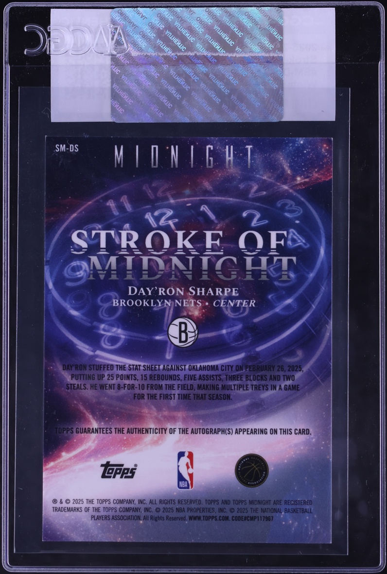 2025 Topps Midnight Stroke Of Midnight Winter Solstice Day'Ron Sharpe AUTO /35 #SM-DS CGC AUTH
