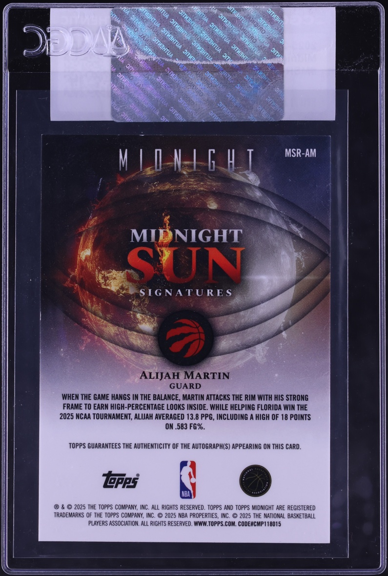 2025 Topps Midnight Sun Signatures Alijah Martin ROOKIE AUTO #MSR-AM CGC AUTH