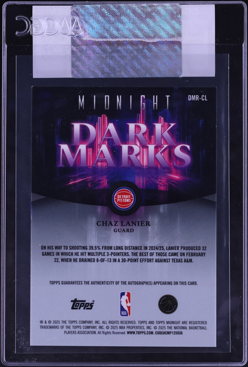 2025 Topps Midnight Dark Marks Chaz Lanier ROOKIE AUTO #DMR-CL CGC AUTH