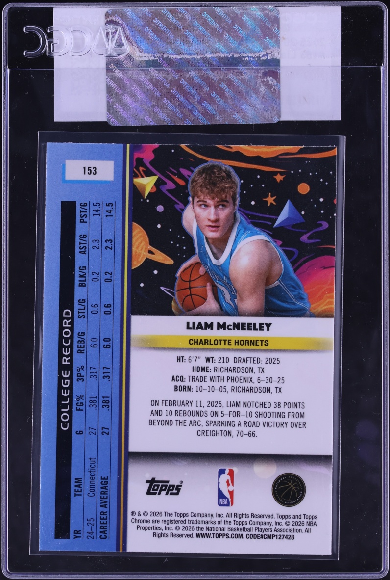 2025 Topps Cosmic Chrome Liam McNeeley ROOKIE #153 CGC AUTH