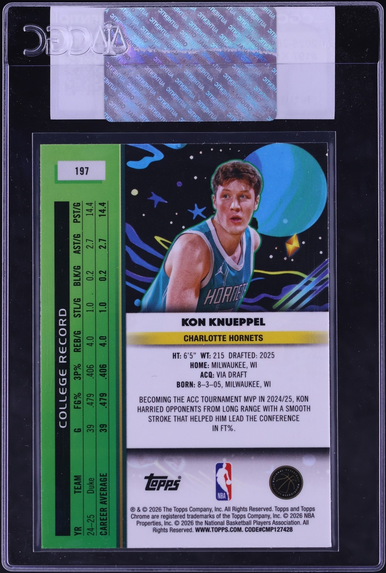 2025 Topps Cosmic Chrome Kon Knueppel ROOKIE #197 CGC AUTH