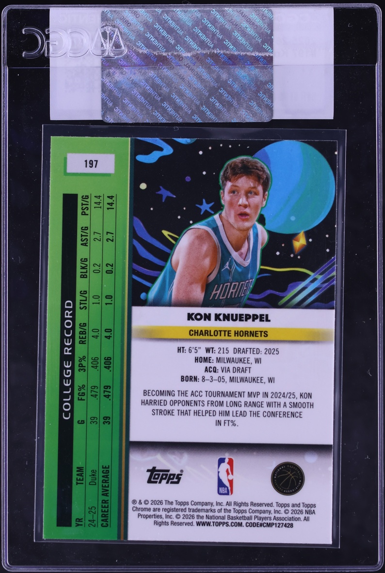 2025 Topps Cosmic Chrome Kon Knueppel ROOKIE #197 CGC AUTH
