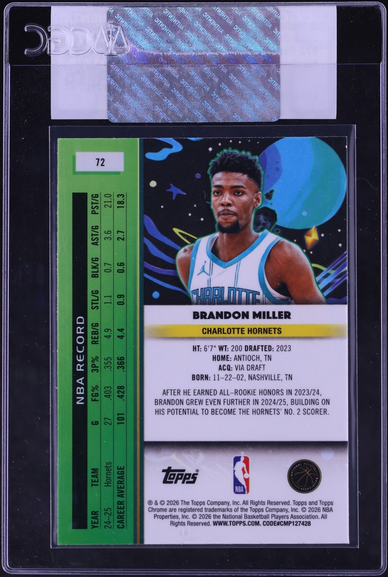2025 Topps Cosmic Chrome Nucleus Refractor Brandon Miller #72 CGC AUTH