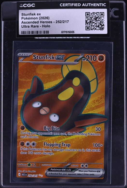 2026 Pokemon Mega Evolution Ascended Heroes Full Art Stunfisk Ex #252 CGC AUTH