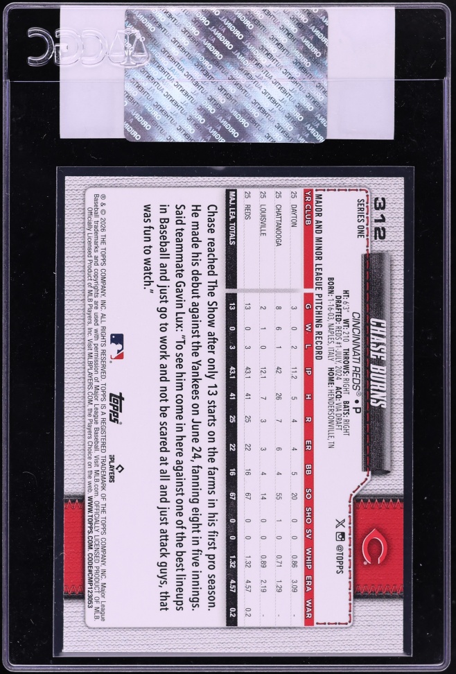 2026 Topps Chase Burns ROOKIE #312 CGC AUTH